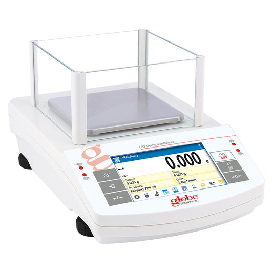 Globe Scientific GBT-603C-CT Balance Precision Touchscreen 600g X 1mg Internal Calibration 100-240V 50-60Hz Includes ISO/IEC 170252017 Caibration Certificate