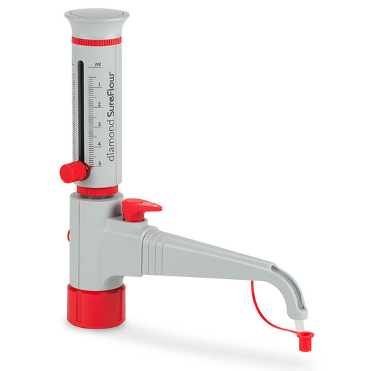 Globe Scientific GBTD-R-05 Bottle Top Dispenser Diamond SureFlow with Recirculation 0.5mL to 5.0mL 0.1mL increments