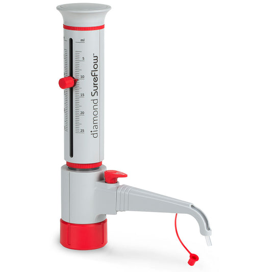 Globe Scientific GBTD-R-25 Bottle Top Dispenser Diamond SureFlow with Recirculation 2.5mL to 25.0mL 0.5mL increments