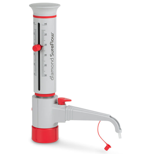Globe Scientific GBTD-R-50 Bottle Top Dispenser Diamond SureFlow with Recirculation 5.0mL to 50.0mL 1.0mL increments