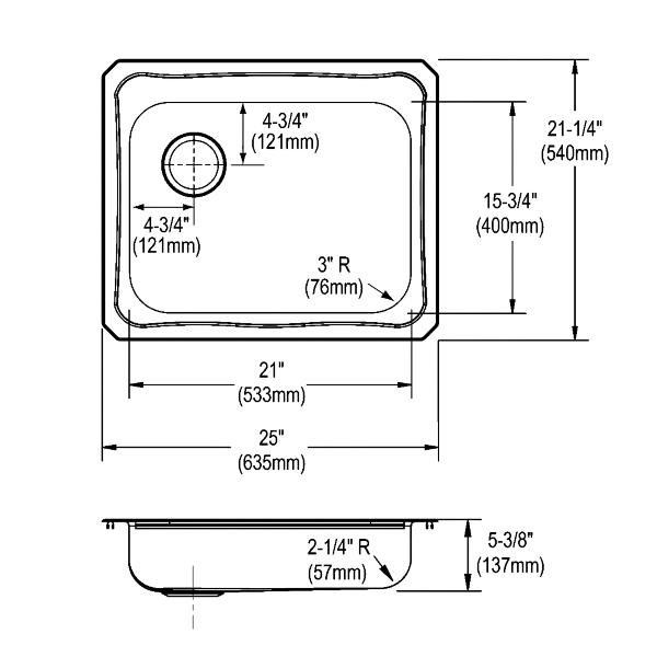 Elkay GECR2521L Celebrity® Stainless Steel 25" x 21-1/4" x 5-3/8" Single Bowl Drop-in Sink
