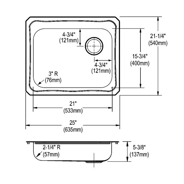 Elkay GECR2521R Celebrity® Stainless Steel 25" x 21-1/4" x 5-3/8" Single Bowl Drop-in Sink