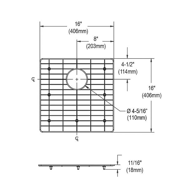 Elkay GFOBG1717SS Stainless Steel 16" x 16" x 11/16" Bottom Grid