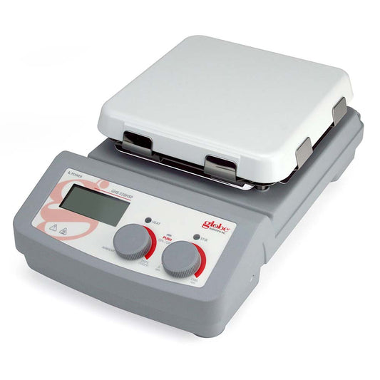 Globe Scientific GHS-550HSP-UK-EU Hotplate Stirrer Digital 550C Maximum Temperature 7 x 7 inch glass ceramic top plate with RS232 port 200-240v 50-60Hz
