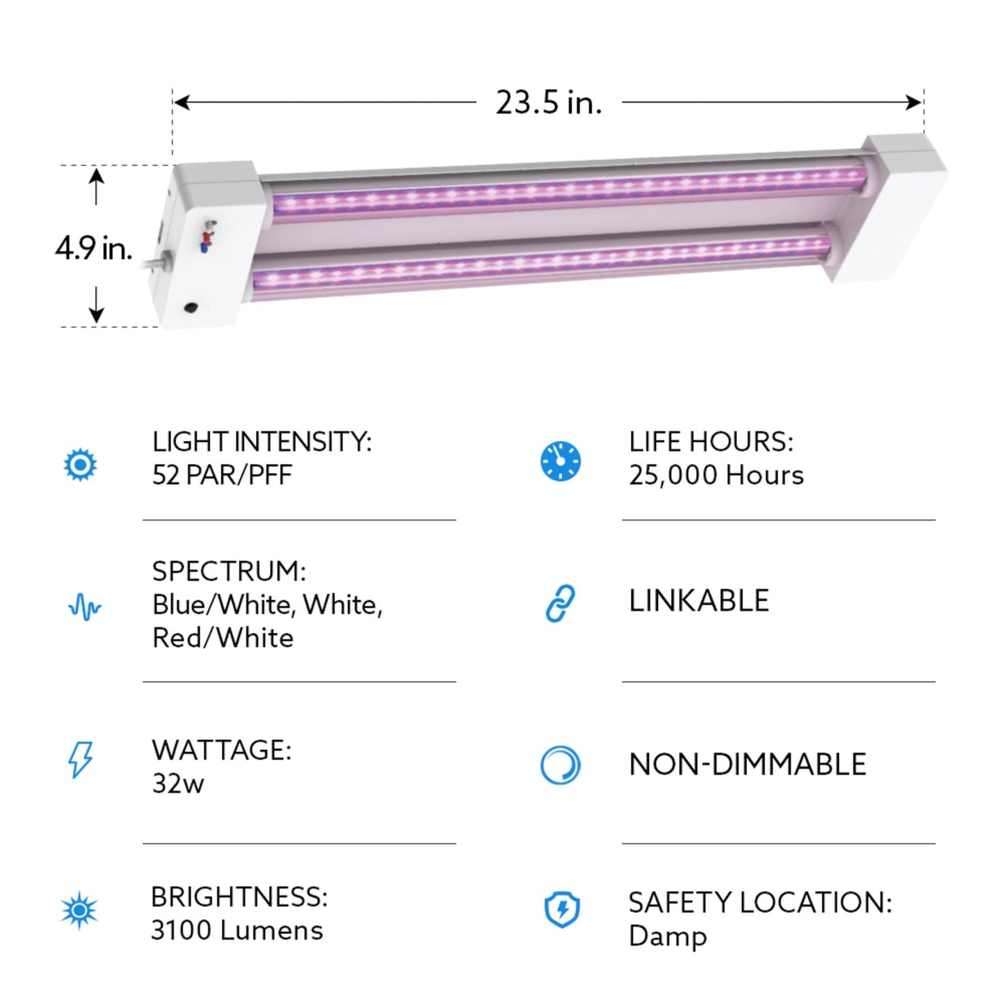 Feit Electric GLP24ADJS/32W/LED 24 in. 32W Adjustable Spectrum LED Grow Light