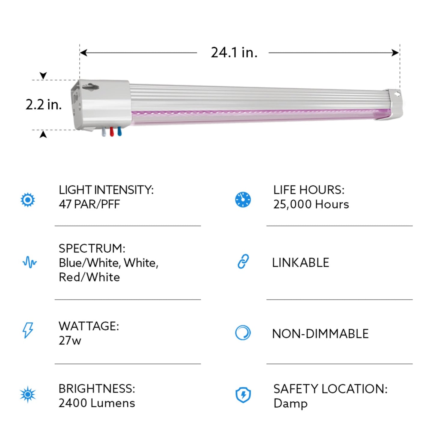 Feit Electric GLP24ADJS/VM/27W/LED 24 in. Vertical Mount Adjustable Spectrum LED Grow Light