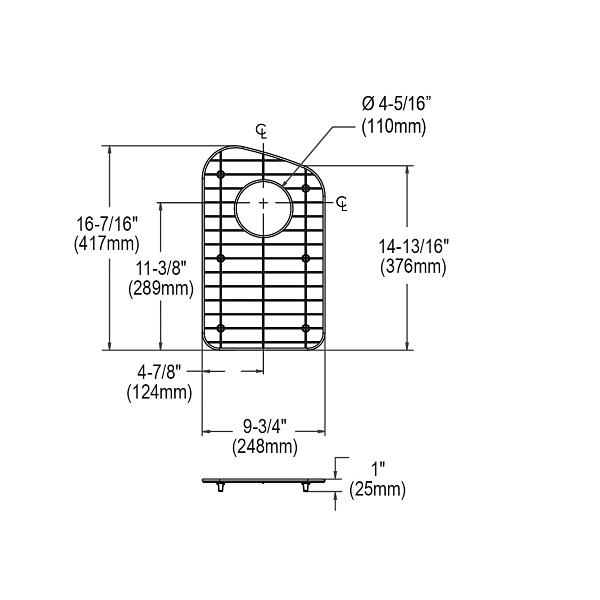 Elkay GOBG1118SS Dayton® Stainless Steel 9-3/4" x 16-7/16" x 1" Bottom Grid