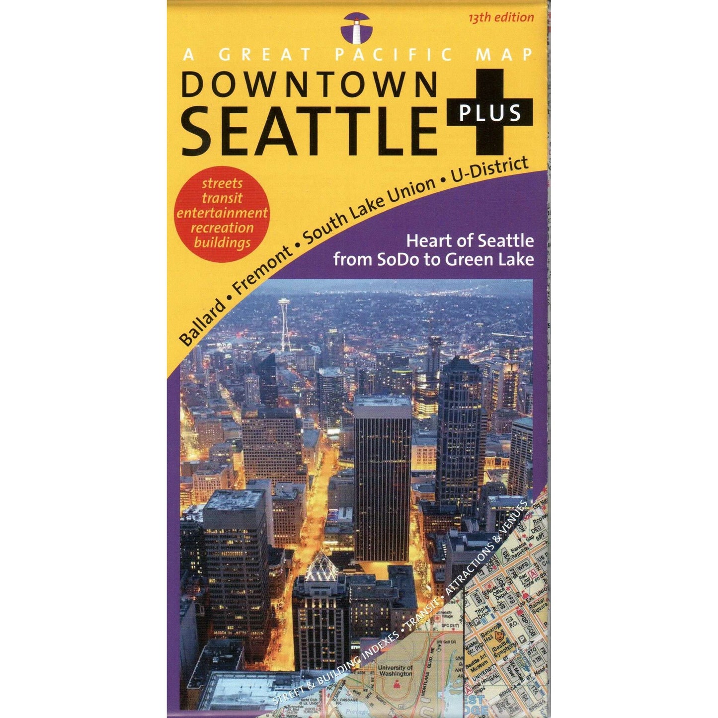 Paradise Clay GPR012 Downtown Seattle Plus Road, Recreation & Transit Map, 13th Edition