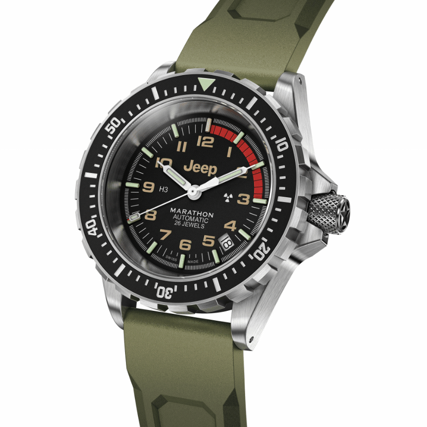 Marathon WW194006SS-4101 Large Diver's Automatic (GSAR) Jeep® x - (41mm) Black Dial / OD Green Rubber Strap