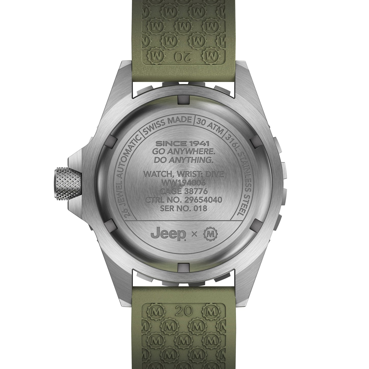 Marathon WW194006SS-4101 Large Diver's Automatic (GSAR) Jeep® x - (41mm) Black Dial / OD Green Rubber Strap