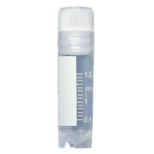 Globe Scientific 3002 CryoCLEAR vials 2.0mL STERILE Internal Threads Attached Screwcap with Co-Molded Thermoplastic Elastomer (TPE) Sealing Layer Round Bottom Self-Standing Printed Graduations Writing Space and Barcode 50/Bag 10 Bags/Case