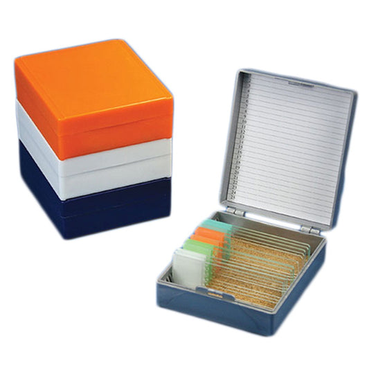 Globe Scientific 513075AST Slide Box for 25 Slides Cork Lined 5 Assorted Colors (Gray Blue Dark Gray Orange and White)
