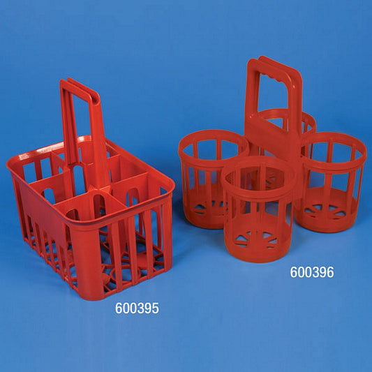 Globe Scientific 600395 Bottle Carrier 6 Position for up to 95mm Wide Bottles HDPE Red