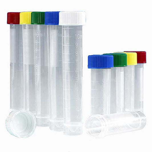 Globe Scientific 6101Y Transport Tube 5mL with Separate Yellow Screw Cap PP Conical Bottom Self-Standing Molded Graduations