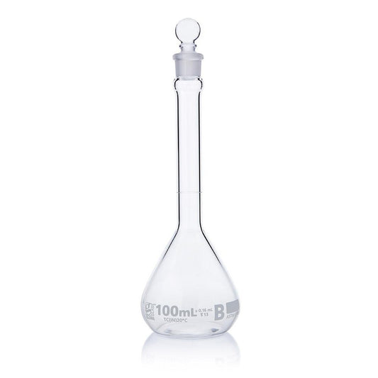 Globe Scientific 8250100 Flask Volumetric Globe Glass 100mL Class B To Contain (TC) ASTME288 6/Box