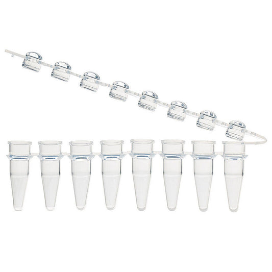 Globe Scientific PCR-STR-02D-ZIP 0.2mL 8-Strip Tubes with Hinged Attached 8-Strip clear Dome caps Natural