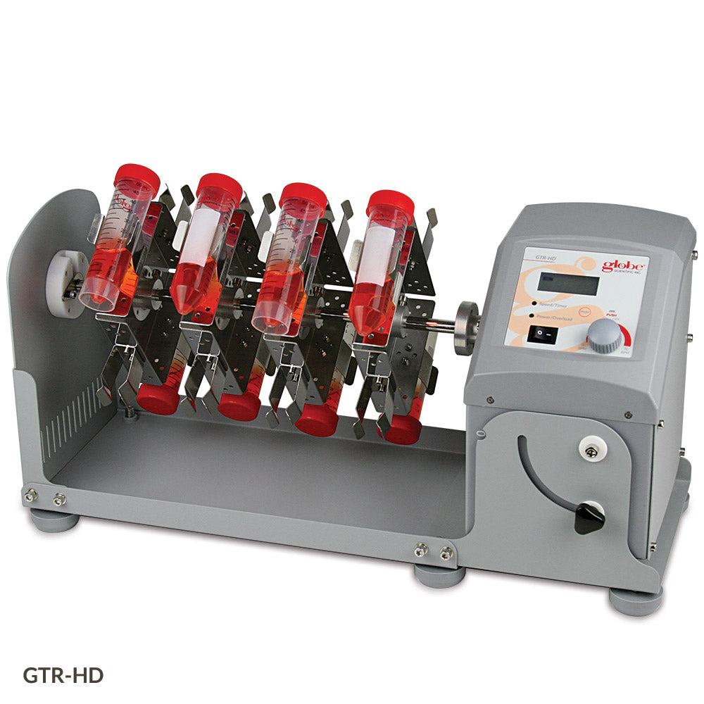 Globe Scientific GTR-HD Tube Rotator Horizontal Digital Adjustable Speed and Angle 120-240v 50/60Hz US UK EU Plugs (Includes 16-Place Tube Holder for 50mL Tubes)