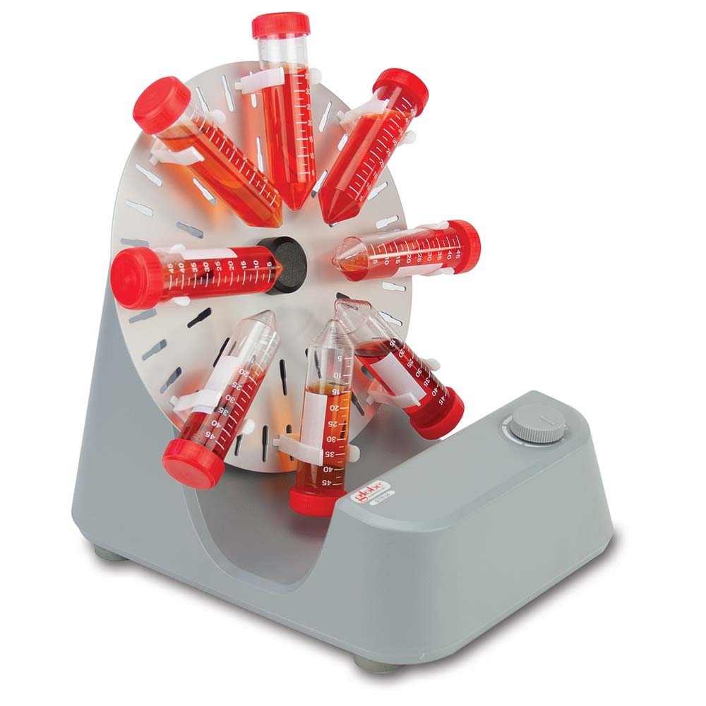 Globe Scientific GTR-IA Tube Rotator Industrial Analog Variable Speed and Fixed Angle 120-240v 50/60Hz US UK EU Plugs (Includes Configurable Disk with Tube Holder Clips 12 each 1.5/2.0mL 12 each 15mL and 12 each 50mL)