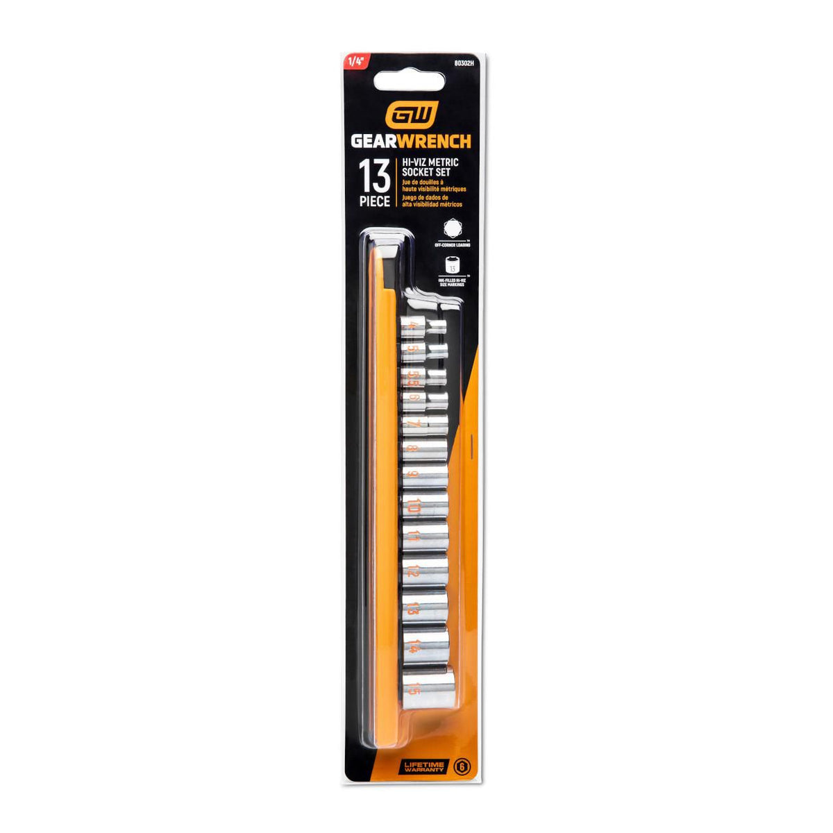 Gearwrench 80302H 13 Piece 1/4" Drive 6 Point Metric Hi-Viz Socket Set