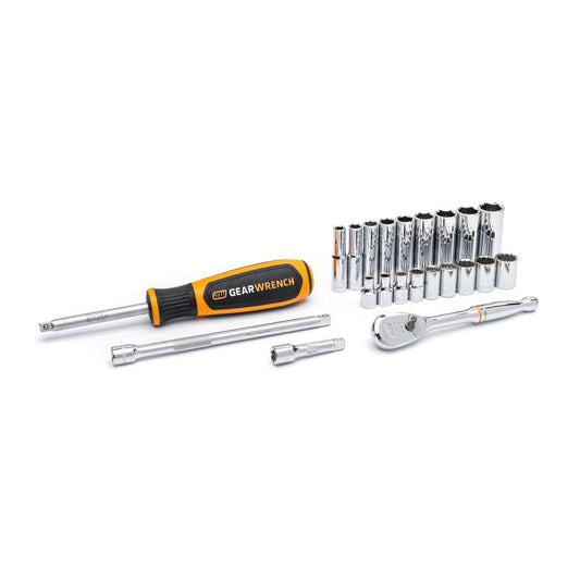 Gearwrench 80327 22 Piece 1/4" Drive 6 & 12 Point Standard and Deep Metric Mechanics Tool Set