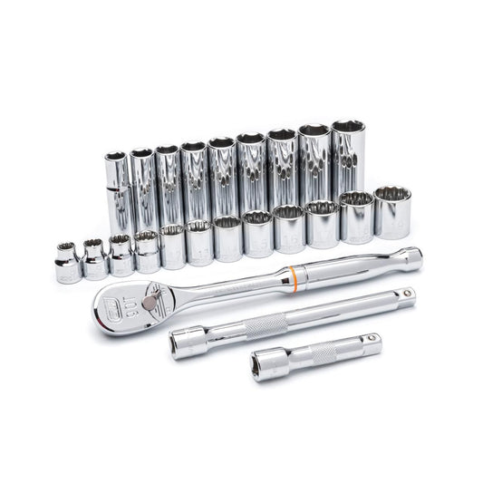 Gearwrench 80559 24 Piece 3/8" Drive 6 & 12 Point Standard and Deep Metric Mechanics Tool Set