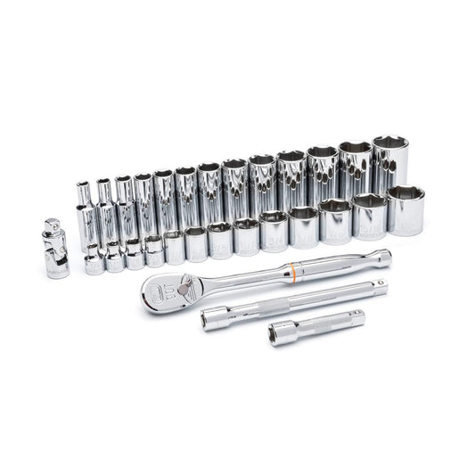 Gearwrench 80569 30 Piece 3/8" Drive 6 Point Standard and Deep SAE Mechanics Tool Set