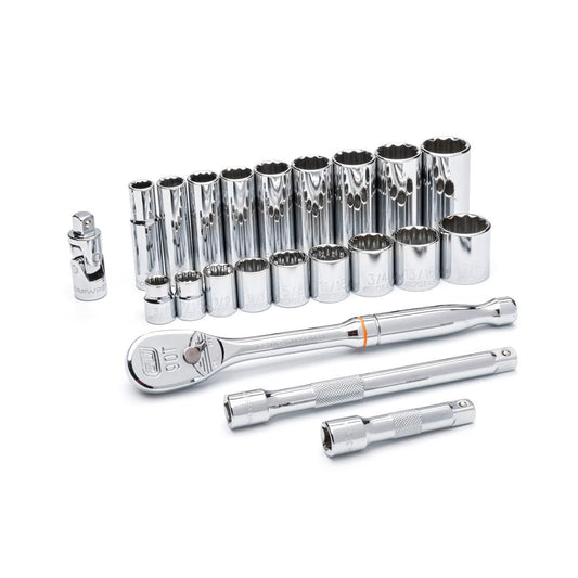 Gearwrench 80691 22 Piece 3/8" Drive 12 Point Standard and Deep SAE Mechanics Tool Set