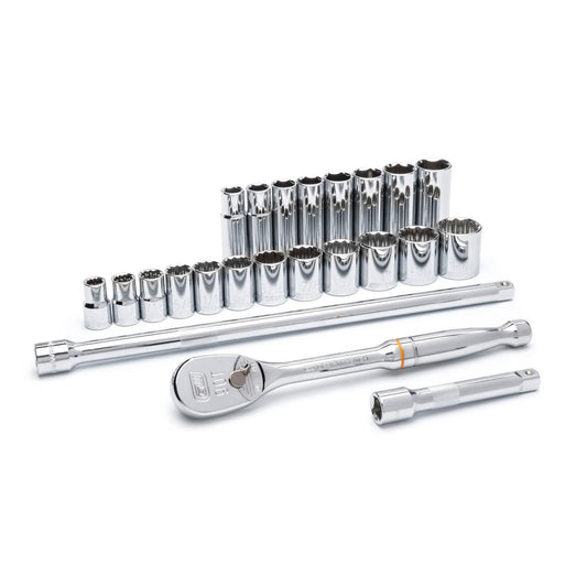 Gearwrench 80707 23 Piece 1/2" Drive 12 Point Standard and 6 Point Deep SAE Mechanics Tool Set