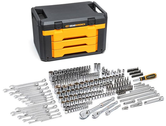Gearwrench 80966 243 Piece 6 Point Mechanics Tool Set in 3 Drawer Storage Box