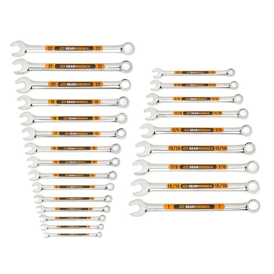 Gearwrench 81900H 24 Piece 12 Point SAE/Metric Hi-Viz Long Pattern Combination Wrench Set