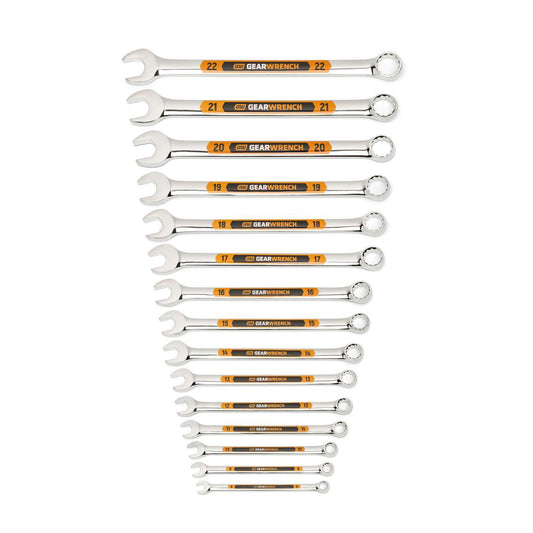 Gearwrench 81902H 15 Piece 12 Point Metric Hi-Viz Long Pattern Combination Wrench Set