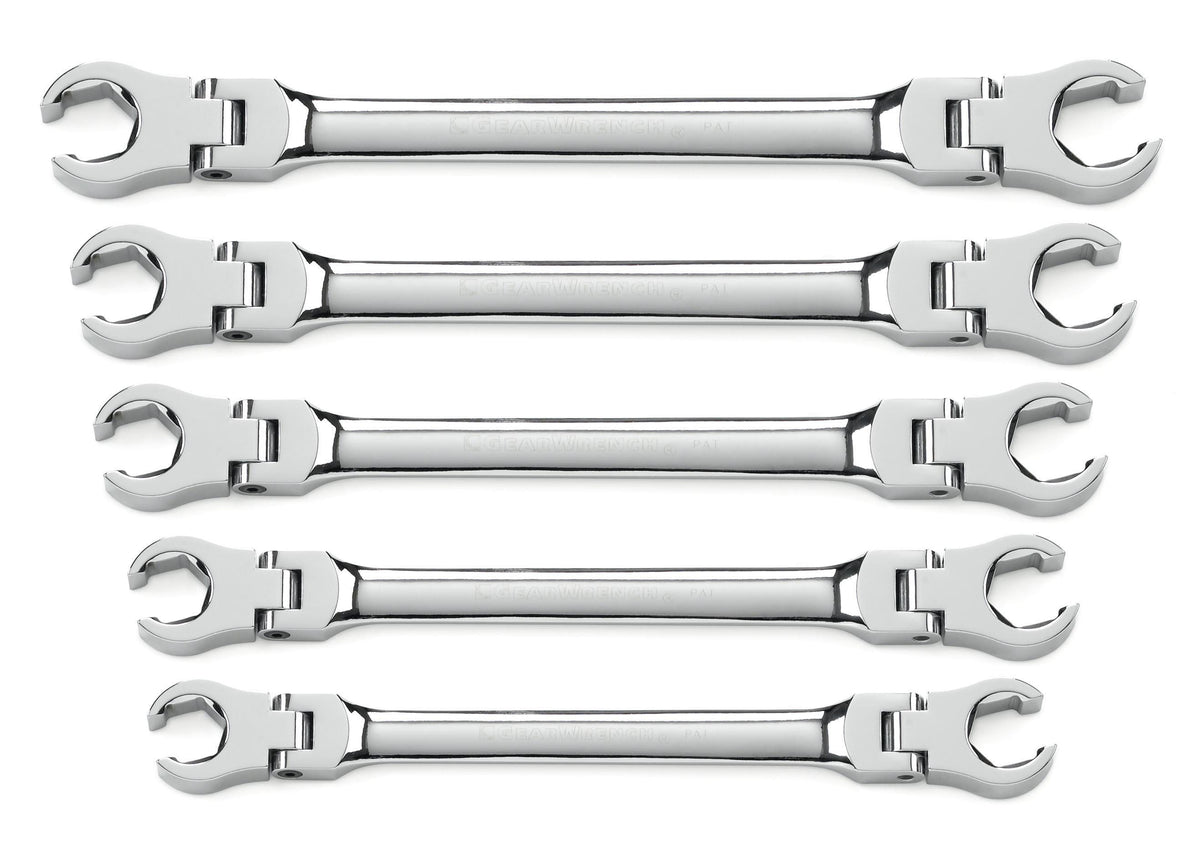 Gearwrench 81910 5 Piece Flex Head Flare Nut SAE Wrench Set