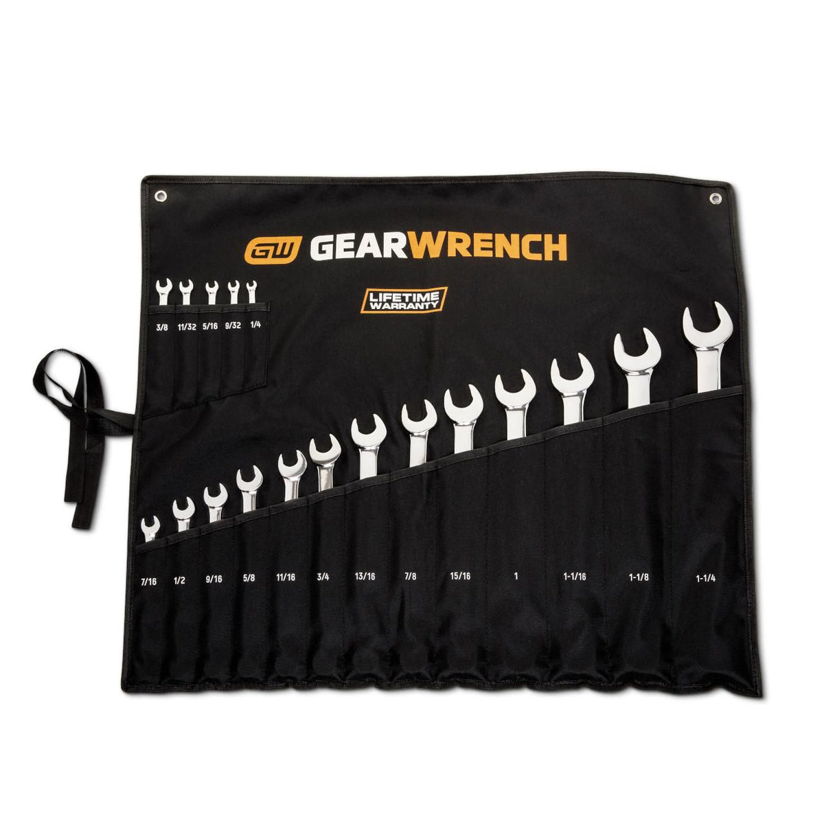 Gearwrench 81917H 18 Piece 12 Point SAE Hi-Viz Long Pattern Combination Wrench Set with Roll
