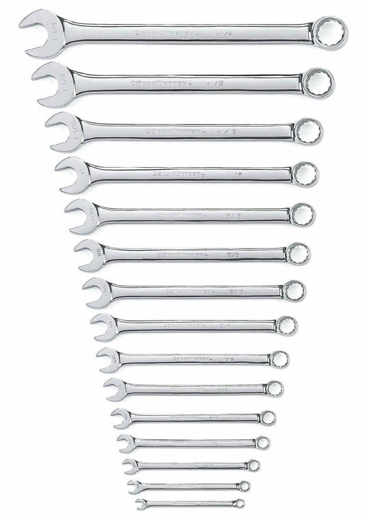 Gearwrench 81918 15 Piece 12 Point Long Pattern Combination SAE Wrench Set with Tool Roll