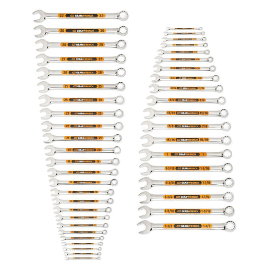 Gearwrench 81919H 44 Piece 12 Point SAE/Metric Hi-Viz Long Pattern Combination Wrench Set