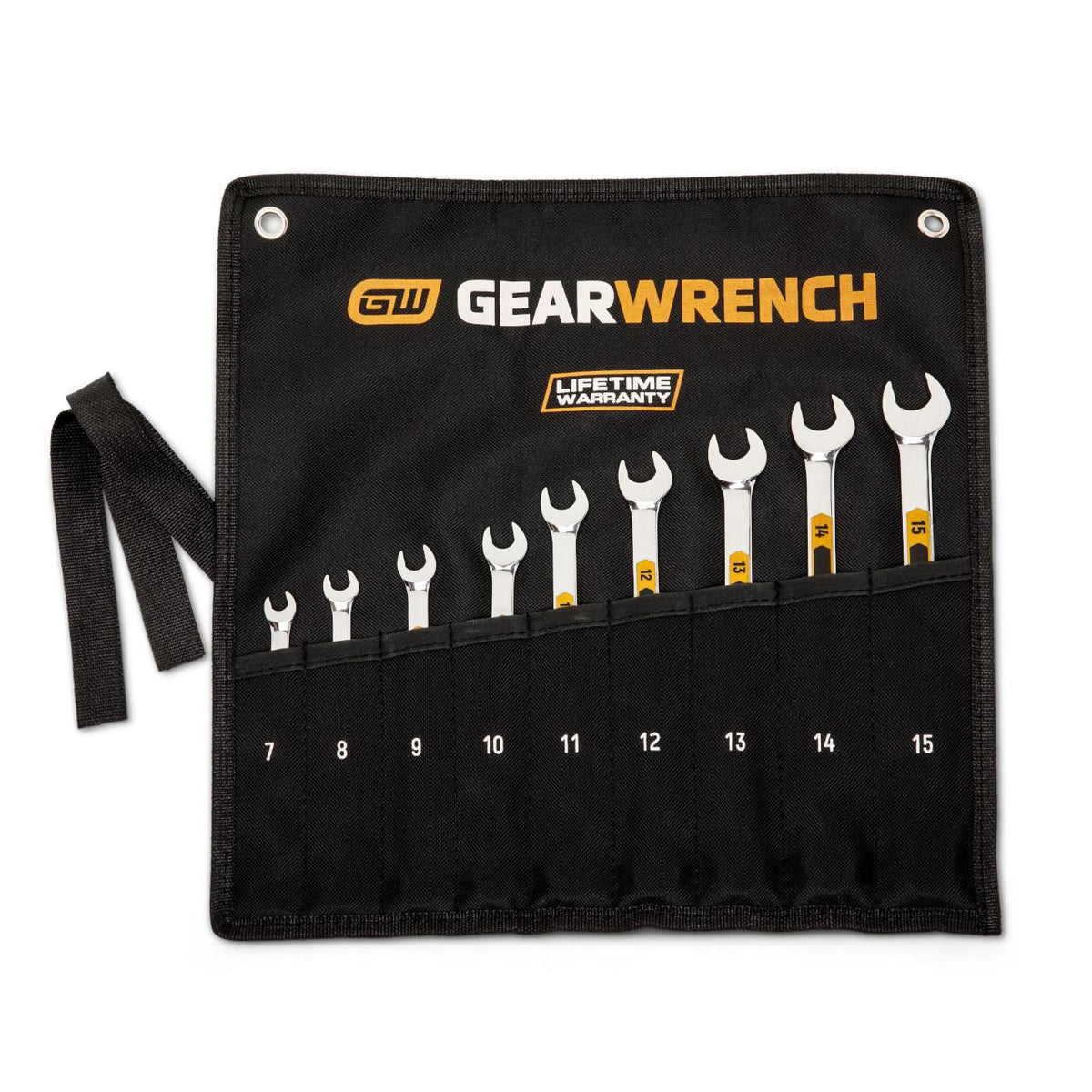 Gearwrench 81932H 9 Piece 12 Point Metric Hi-Viz Long Pattern Combination Wrench Set with Tool Roll