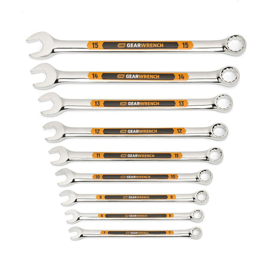 Gearwrench 81932H 9 Piece 12 Point Metric Hi-Viz Long Pattern Combination Wrench Set with Tool Roll
