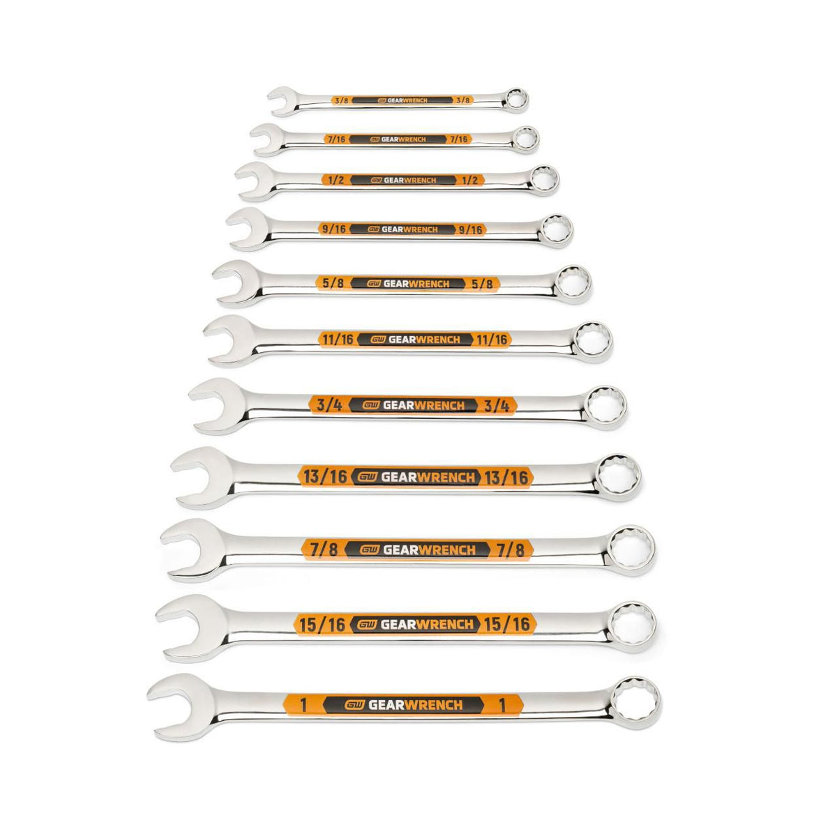 Gearwrench 81934H 11 Piece 12 Point SAE Hi-Viz Long Pattern Combination Wrench Set with Tool Roll