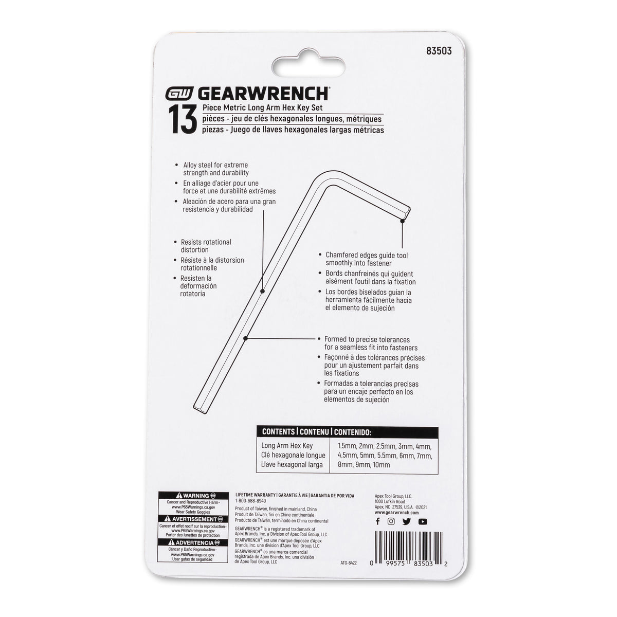 Gearwrench 83503 13 Piece Long Arm Metric Hex Key Set