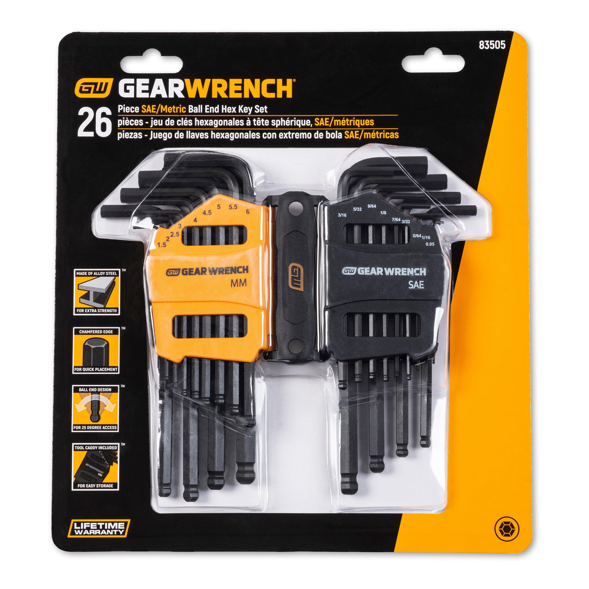 Gearwrench 83505 26 Piece SAE/Metric Ball End Long Arm Hex Key Set