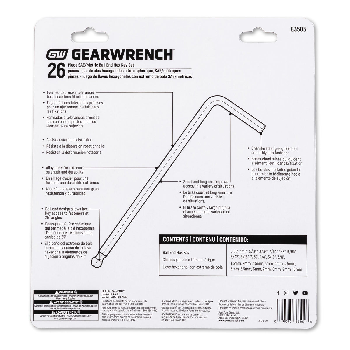 Gearwrench 83505 26 Piece SAE/Metric Ball End Long Arm Hex Key Set