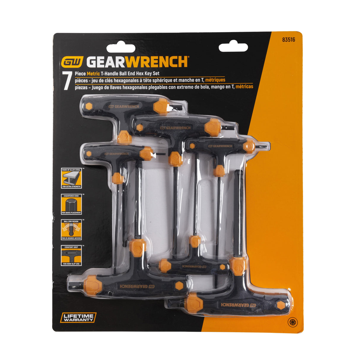 Gearwrench 83516 7 Piece Metric T-Handle Ball End Hex Key Set