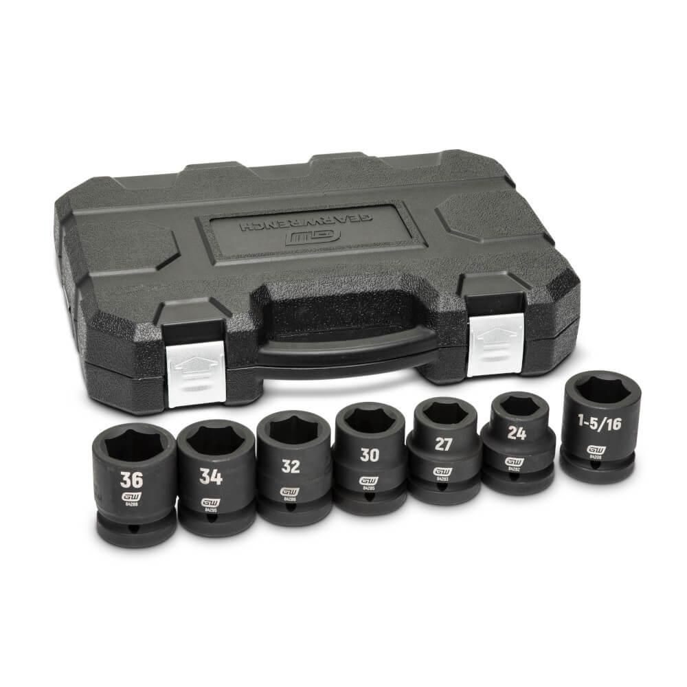 Gearwrench 84038 7 Piece 1" Drive 6 Point SAE/Metric Impact Socket Set