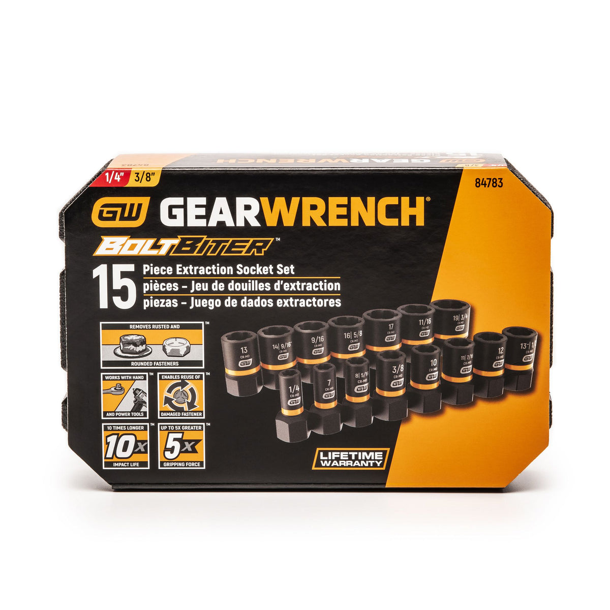 Gearwrench 84783 15 Piece 1/4" & 3/8" Drive Bolt Biter™ Impact Extraction Socket Set
