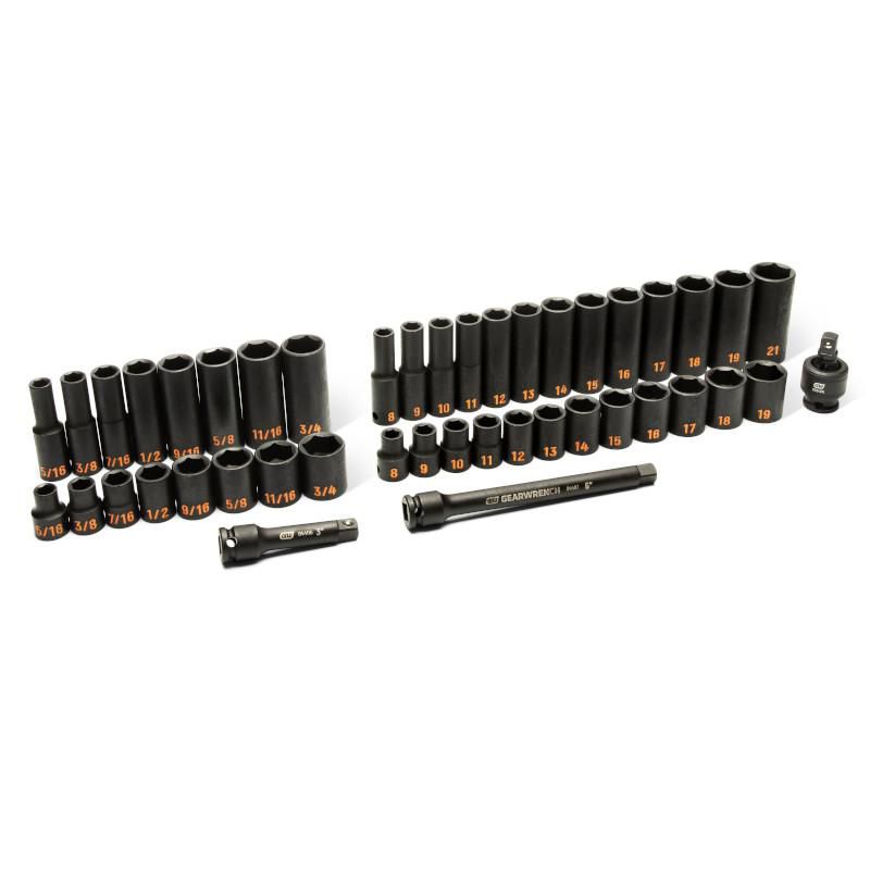 Gearwrench 84916H 44 Piece 3/8" Drive 6 Point Standard & Deep Impact SAE/Metric Hi-Viz Socket Set