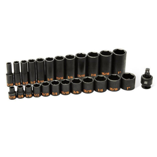 Gearwrench 84919H 25 Piece 3/8" Drive 6 Point SAE Hi-Viz Standard & Deep Impact Socket Set