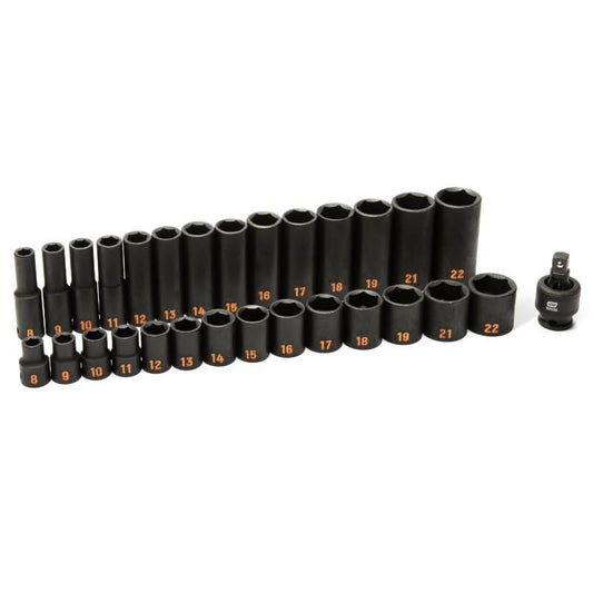 Gearwrench 84925H 29 Piece 3/8" Drive 6 Point Metric Hi-Viz Standard & Deep Impact Socket Set