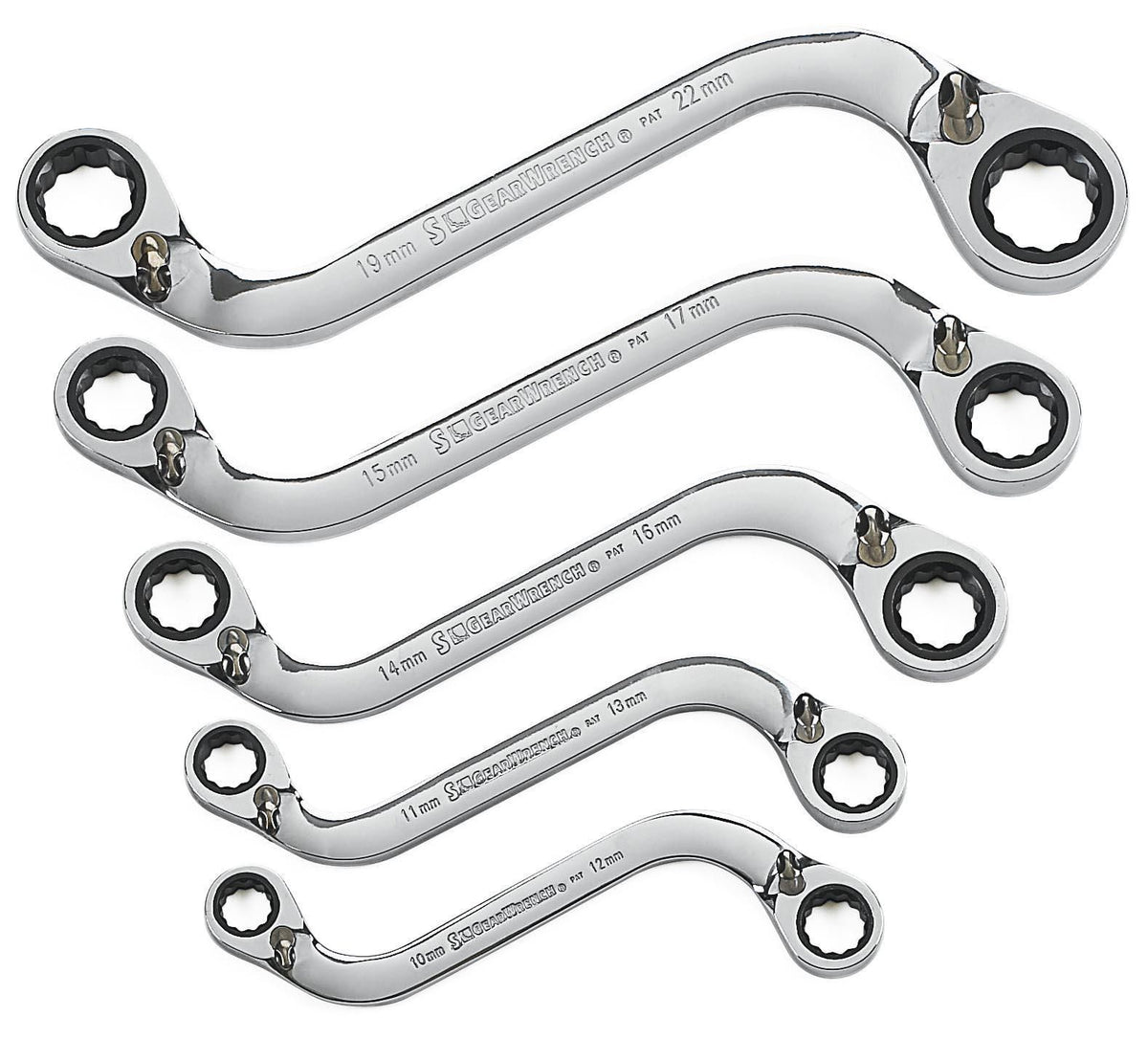 Gearwrench 85299 5 Piece 72-Tooth 12 Point Reversible S-Shape Double Box Ratcheting Metric Wrench Set