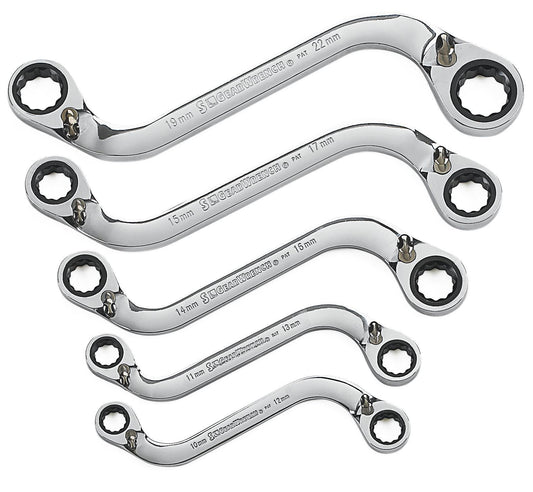 Gearwrench 85299 5 Piece 72-Tooth 12 Point Reversible S-Shape Double Box Ratcheting Metric Wrench Set
