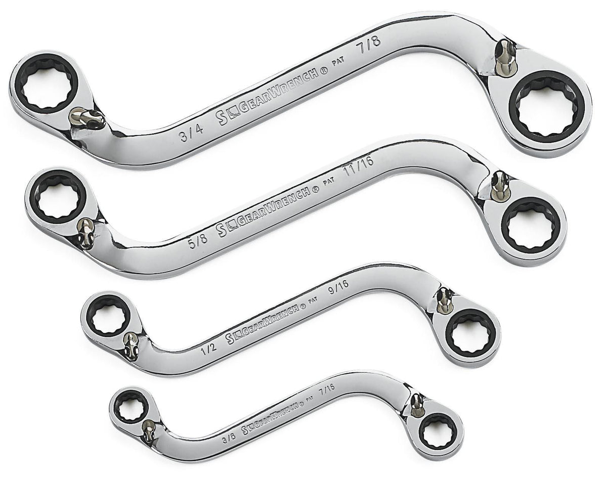 Gearwrench 85399 4 Piece 72-Tooth 12 Point Reversible S-Shape Double Box Ratcheting SAE Wrench Set